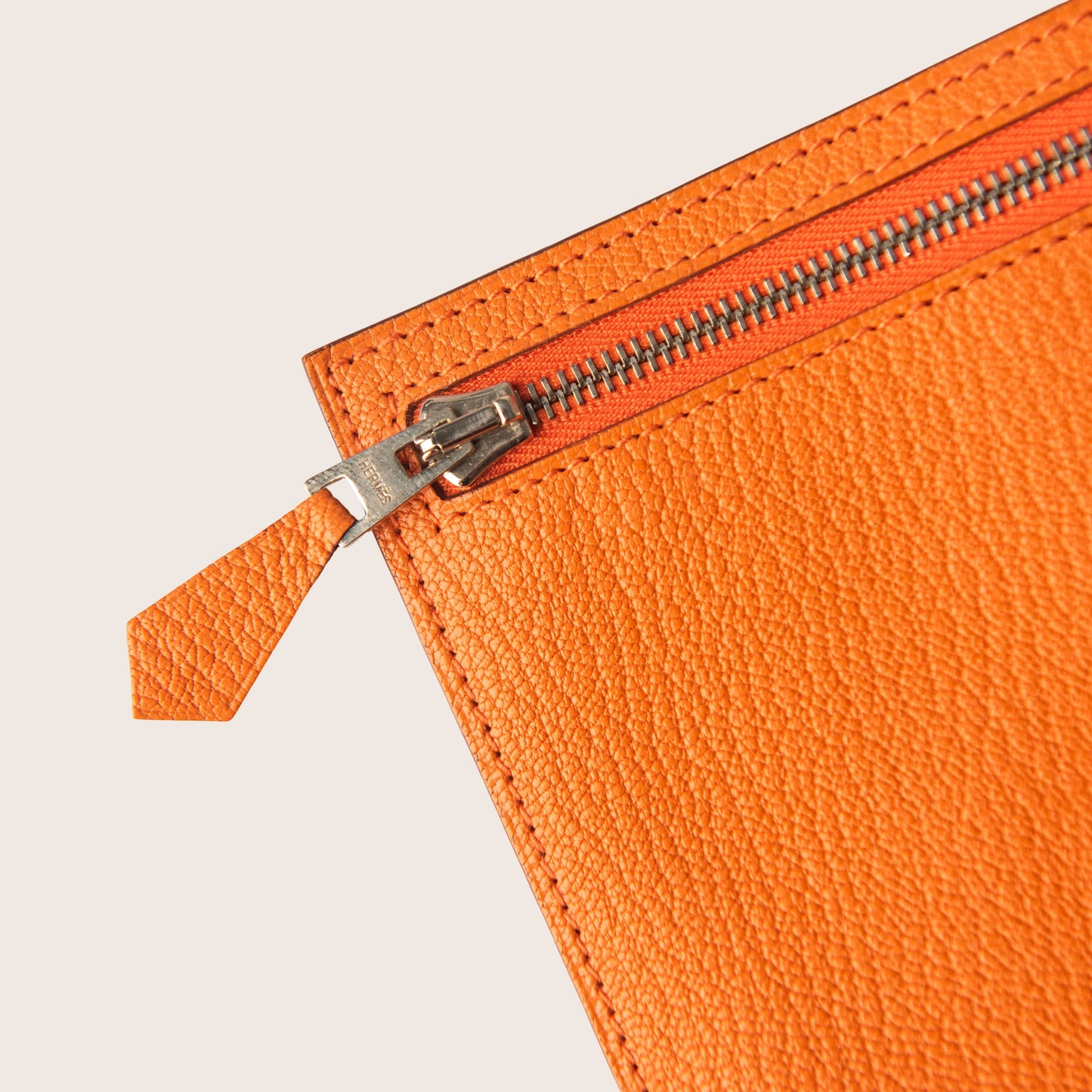 Hermès Orange Leather Zip Pouch