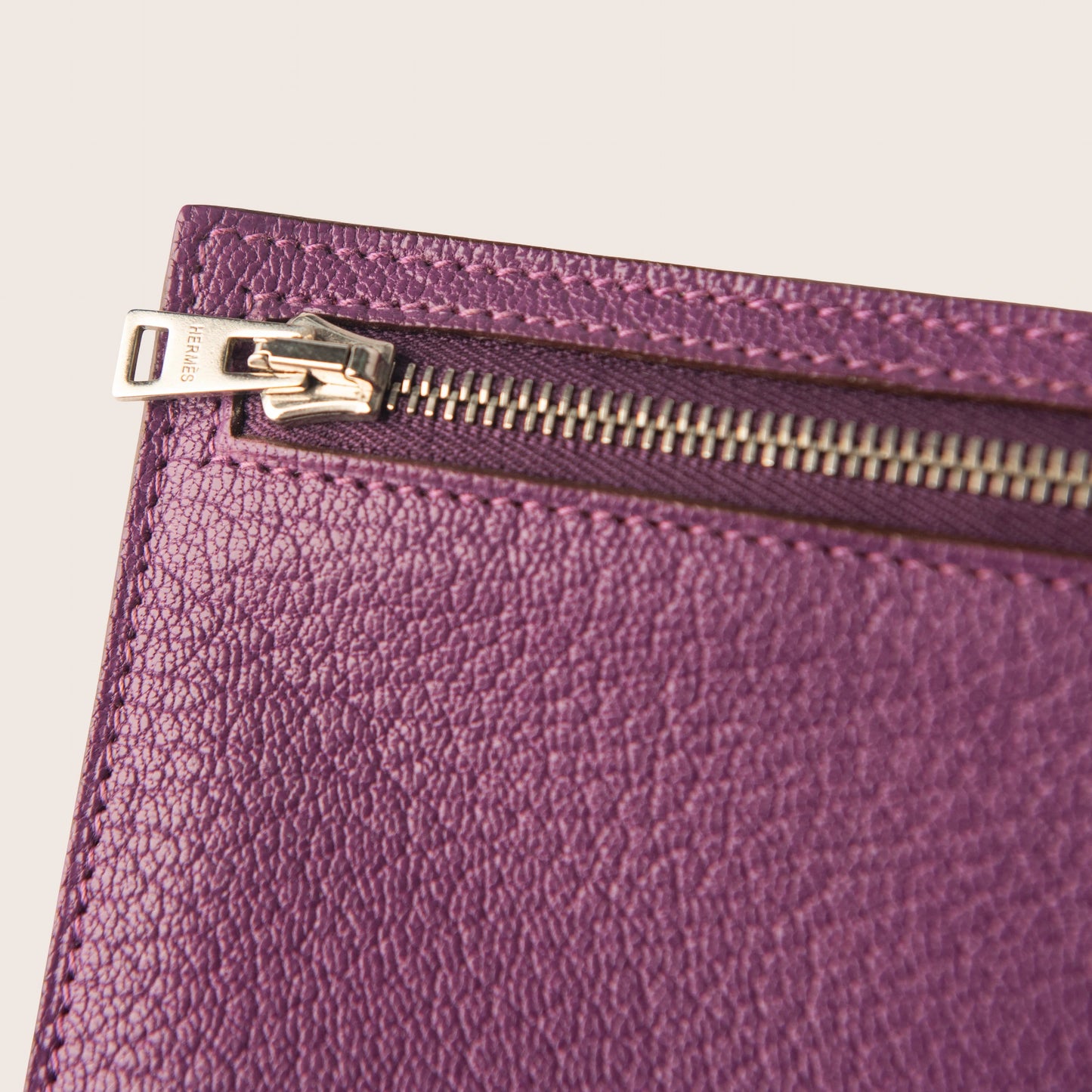 Hermès Purple Leather Zip Pouch