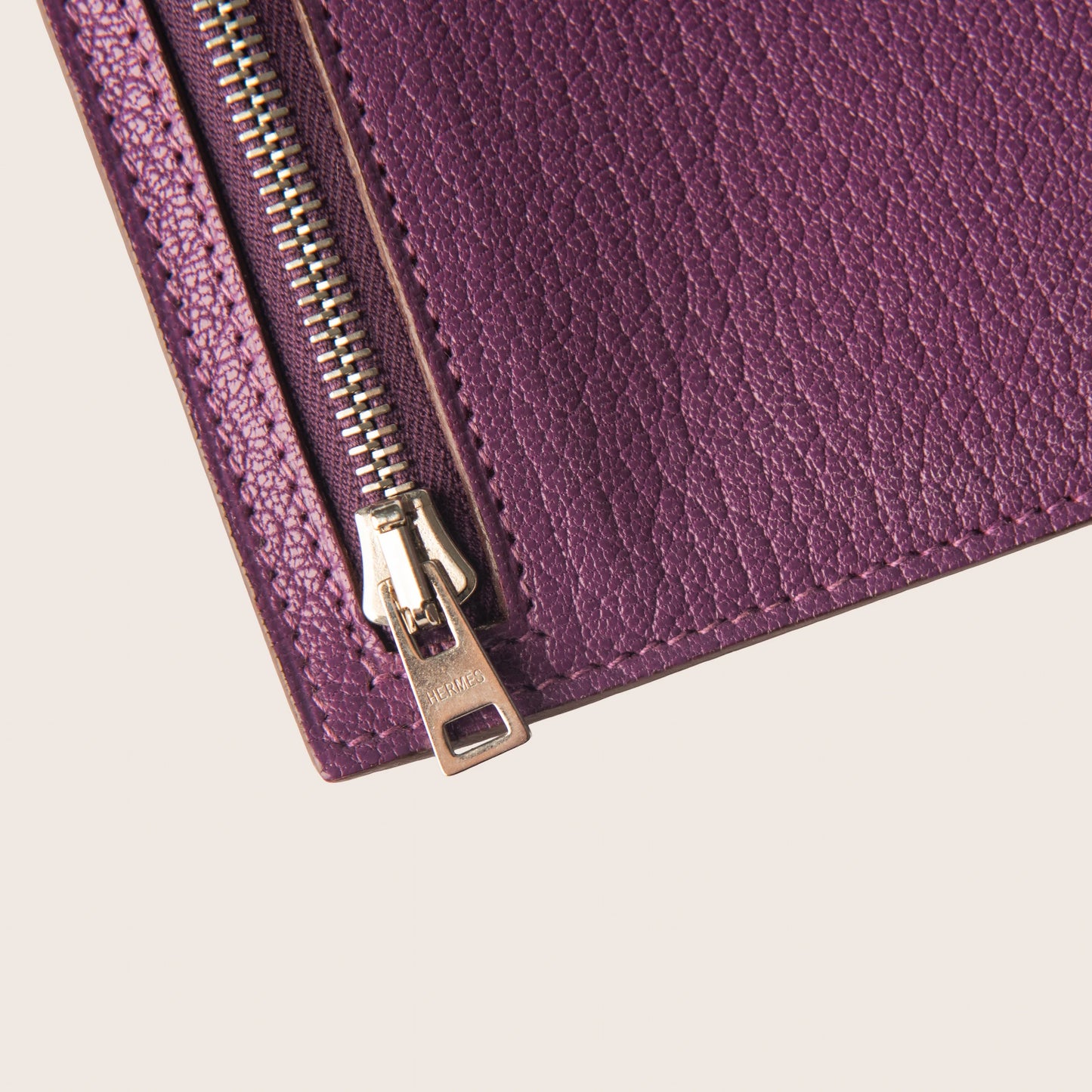 Hermès Purple Leather Zip Pouch