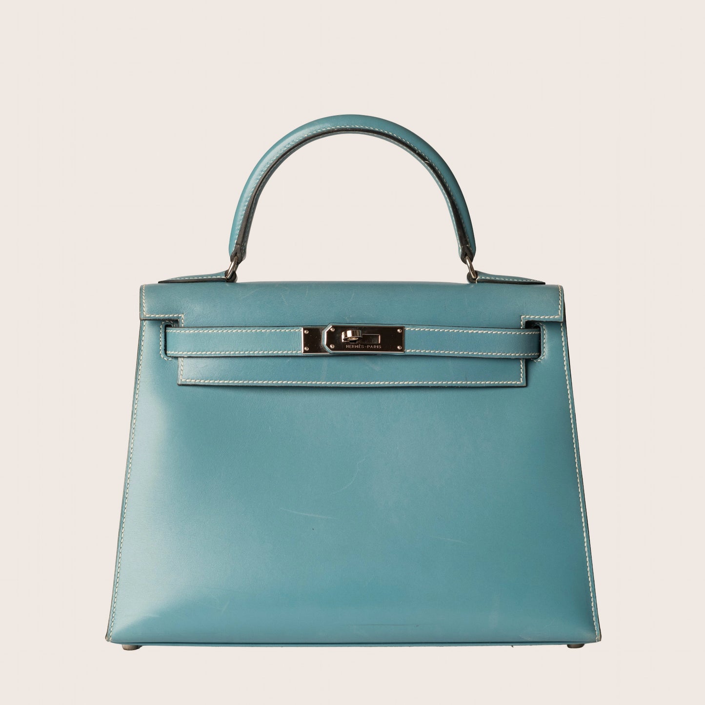 Hermes Kelly Sellier 32 In Celeste Box Leather