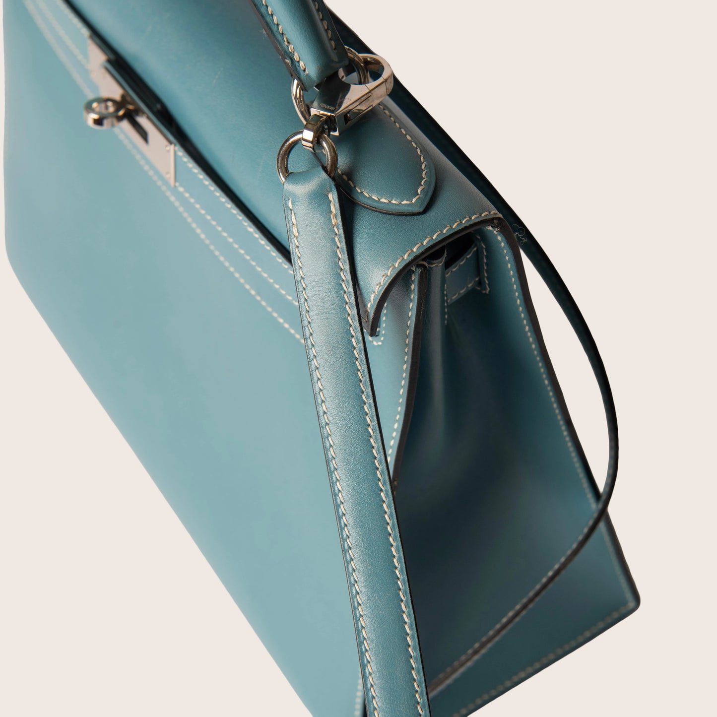 Hermes Kelly Sellier 32 In Celeste Box Leather