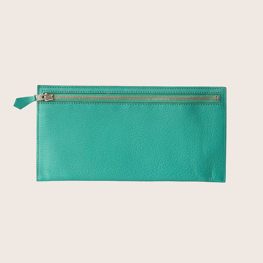 Hermès Turquoise Leather Zip Pouch