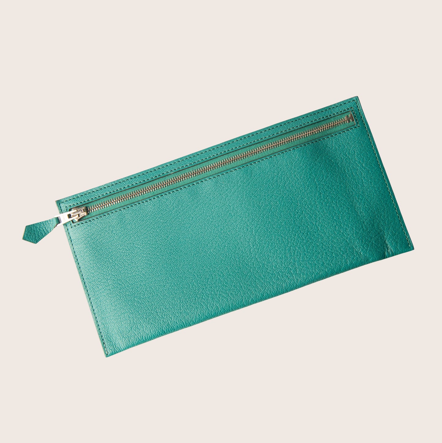 Hermès Turquoise Leather Zip Pouch