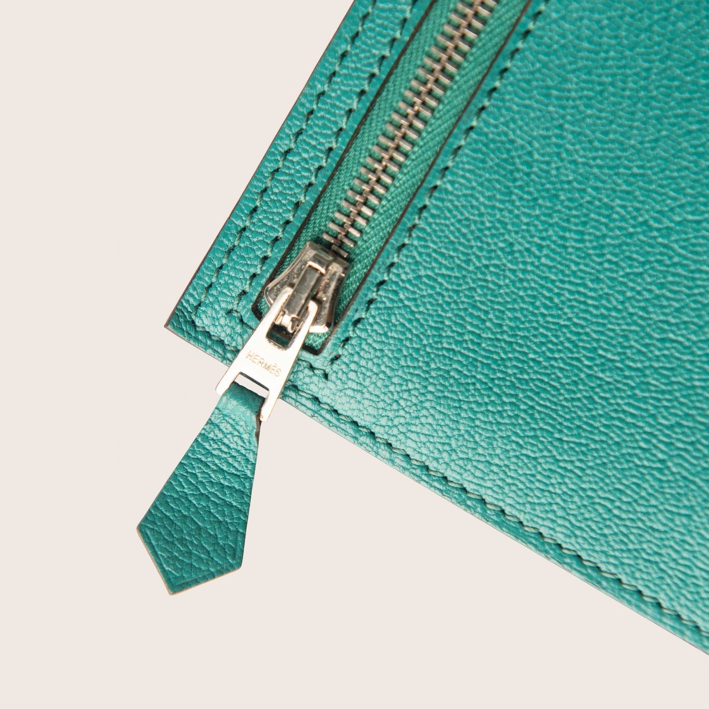 Hermès Turquoise Leather Zip Pouch