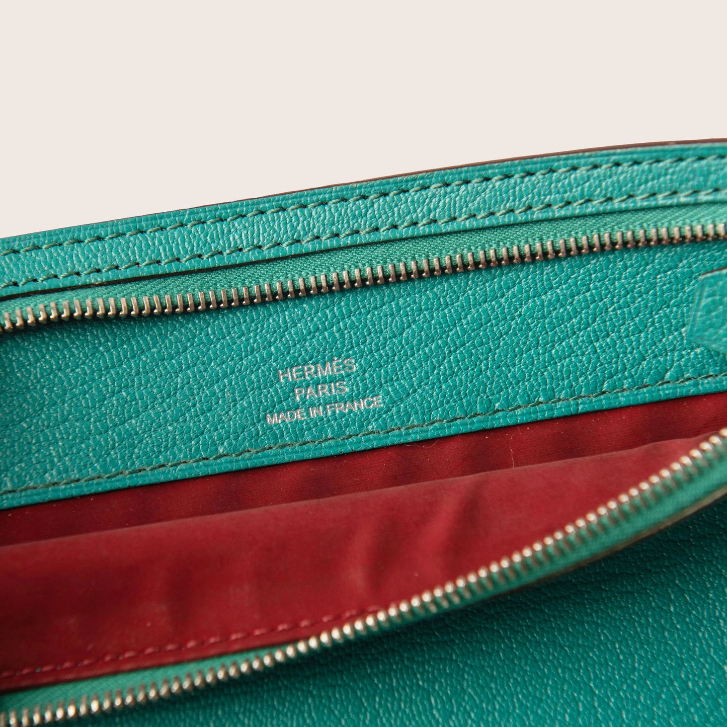Hermès Turquoise Leather Zip Pouch