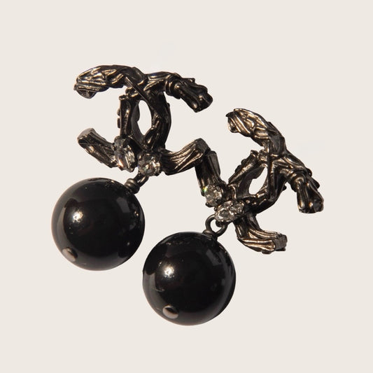Chanel Black Pearl Drop Earrings