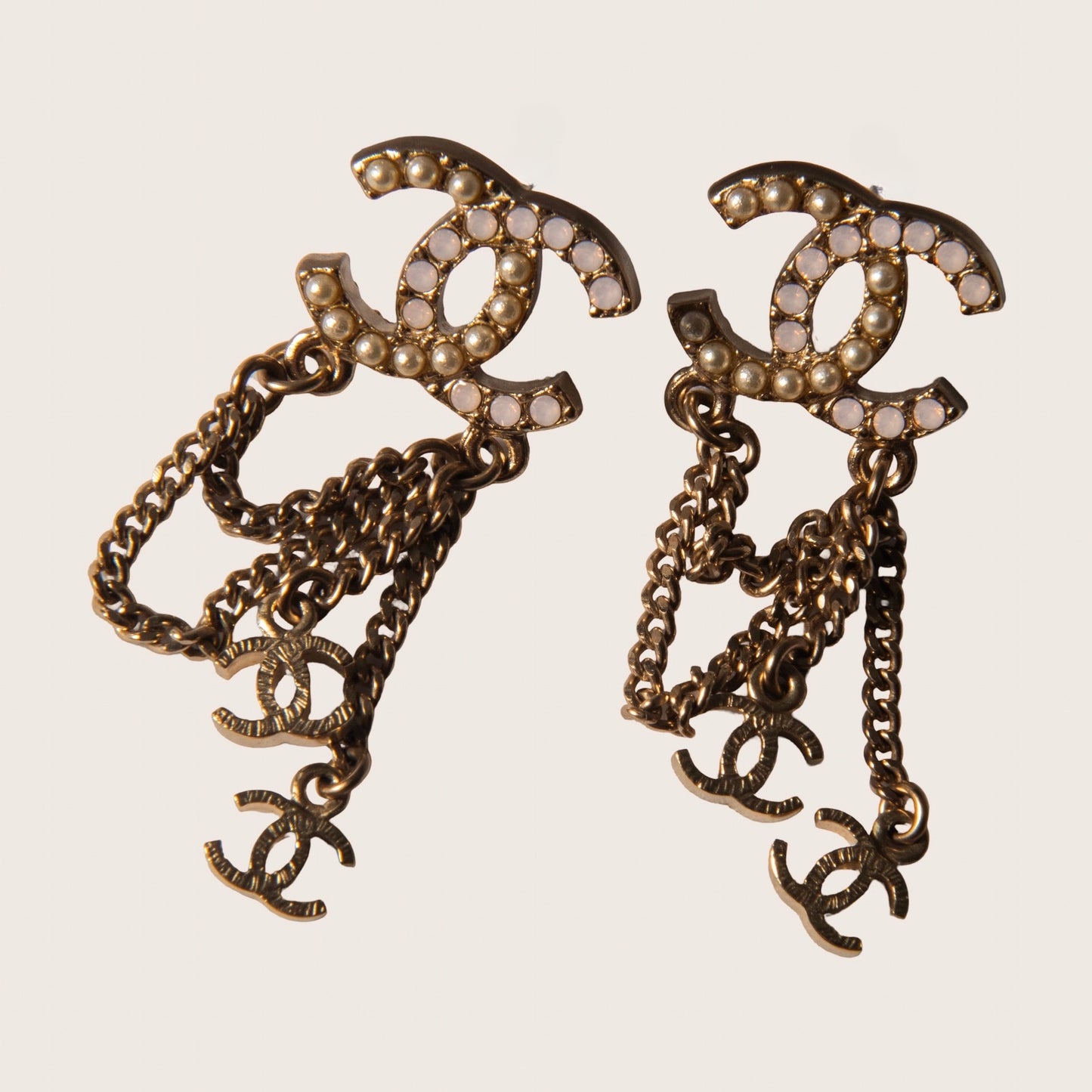 Chanel Vintage Pearl CC Chain Earrings