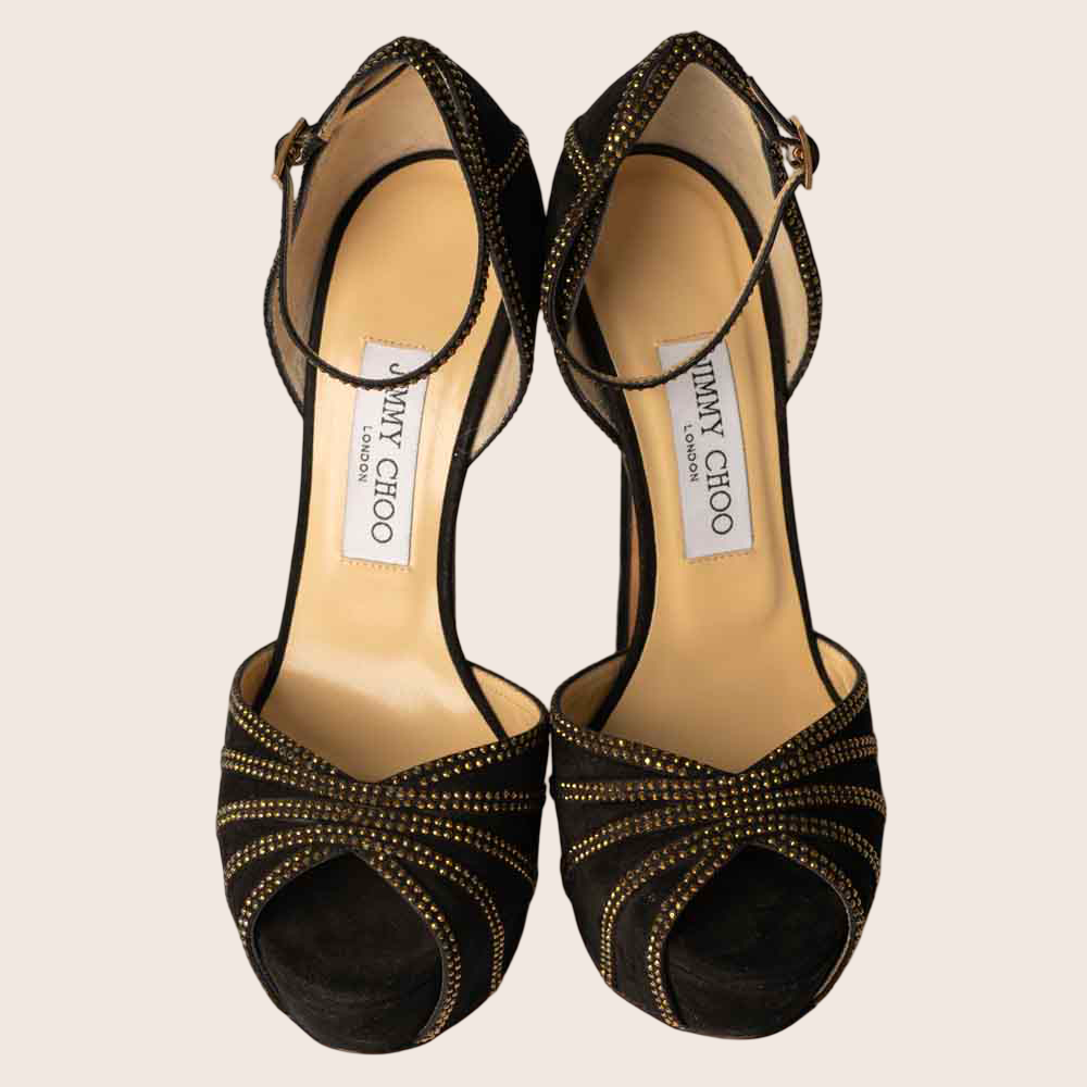 Jimmy Choo Black Suede Kalpa Ankle Strap Sandals