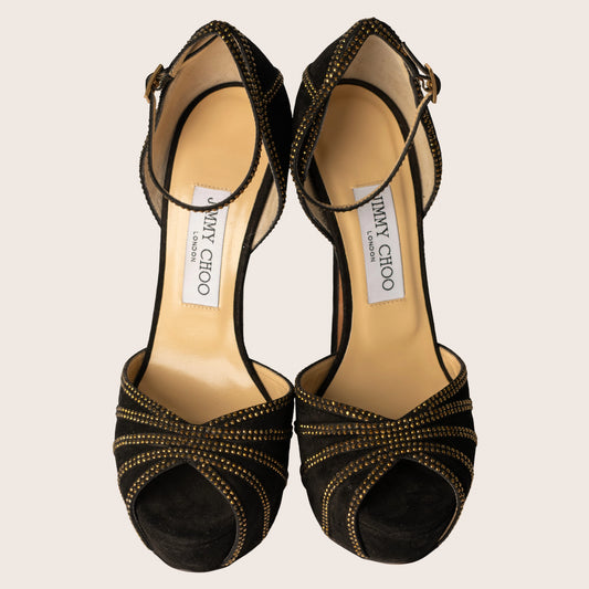 Jimmy Choo Black Suede Kalpa Ankle Strap Sandals