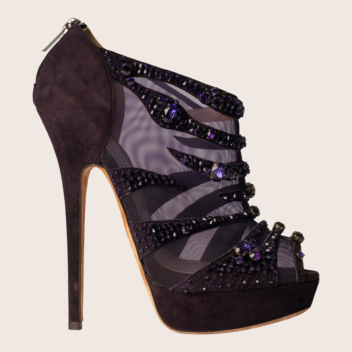 Jimmy Choo Zone 120 Crystal-Embellished Mesh and Suede Ankle Boots - Purple