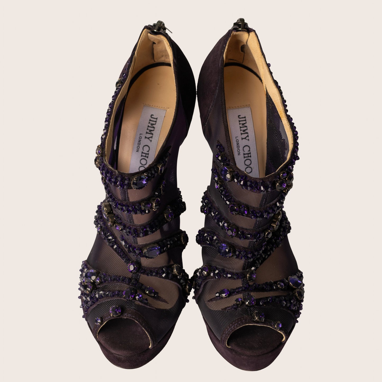 Jimmy Choo Zone 120 Crystal-Embellished Mesh and Suede Ankle Boots - Purple