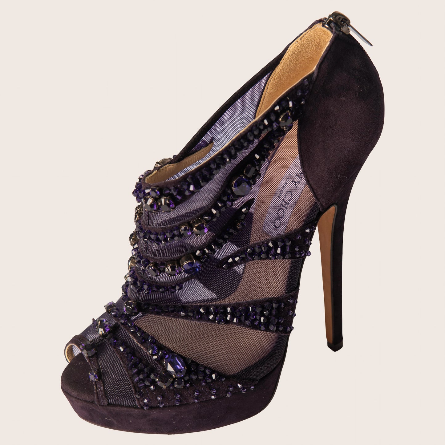 Jimmy Choo Zone 120 Crystal-Embellished Mesh and Suede Ankle Boots - Purple