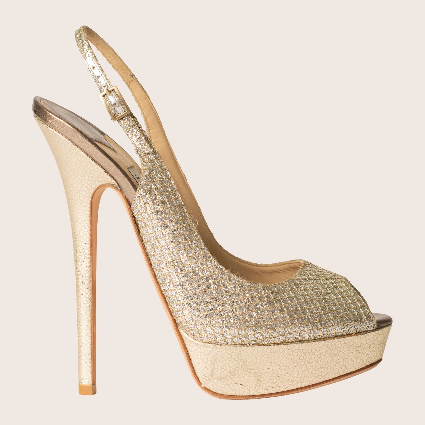 Jimmy Choo Vita Glitter Fabric Slingback Platform Sandals