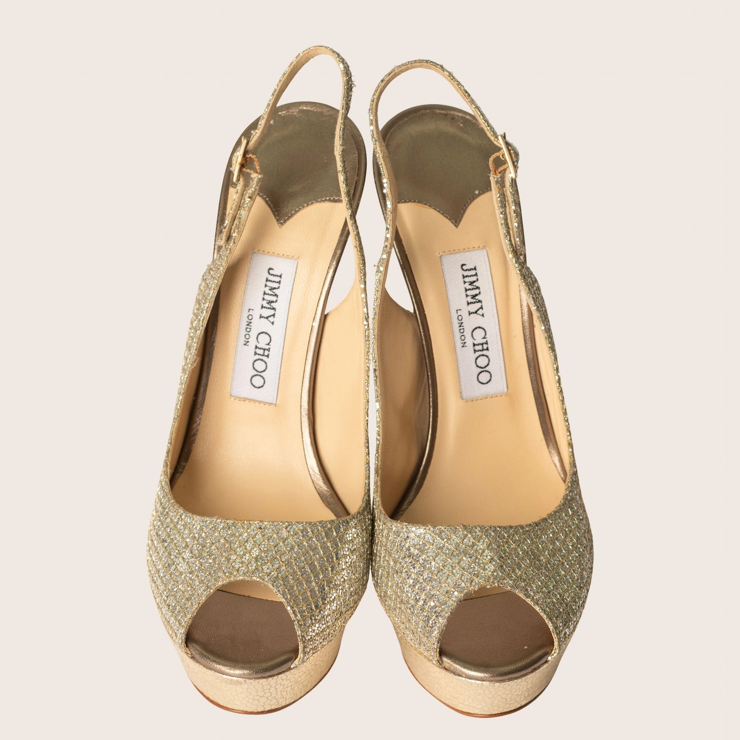 Jimmy Choo Vita Glitter Fabric Slingback Platform Sandals