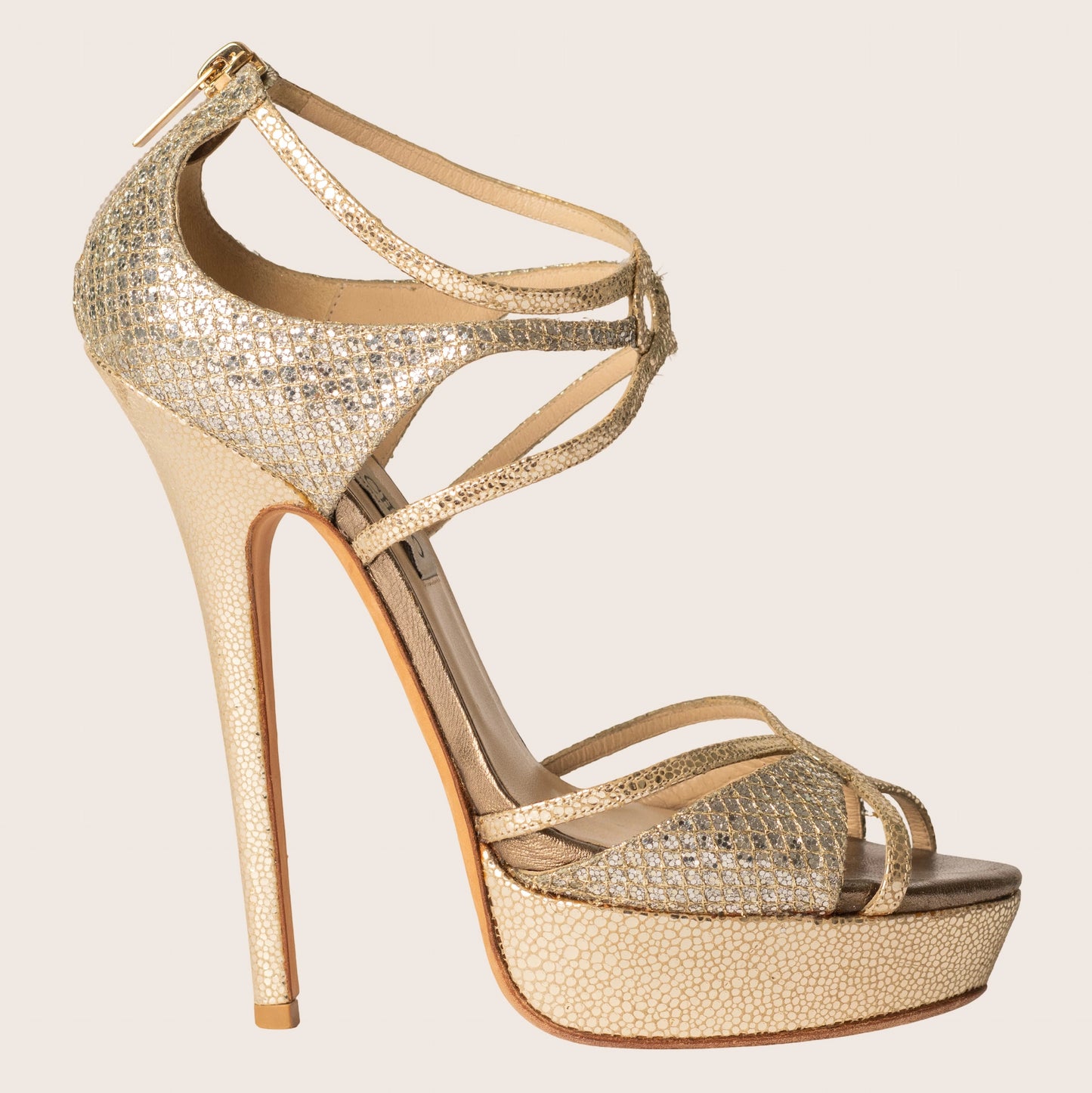 Jimmy Choo Gold Leather Strappy Platform Sandals