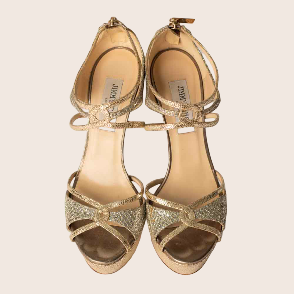 Jimmy Choo Gold Leather Strappy Platform Sandals