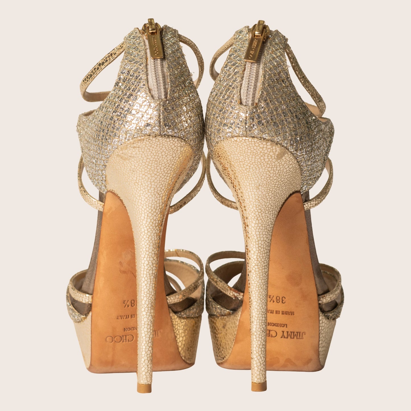 Jimmy Choo Gold Leather Strappy Platform Sandals