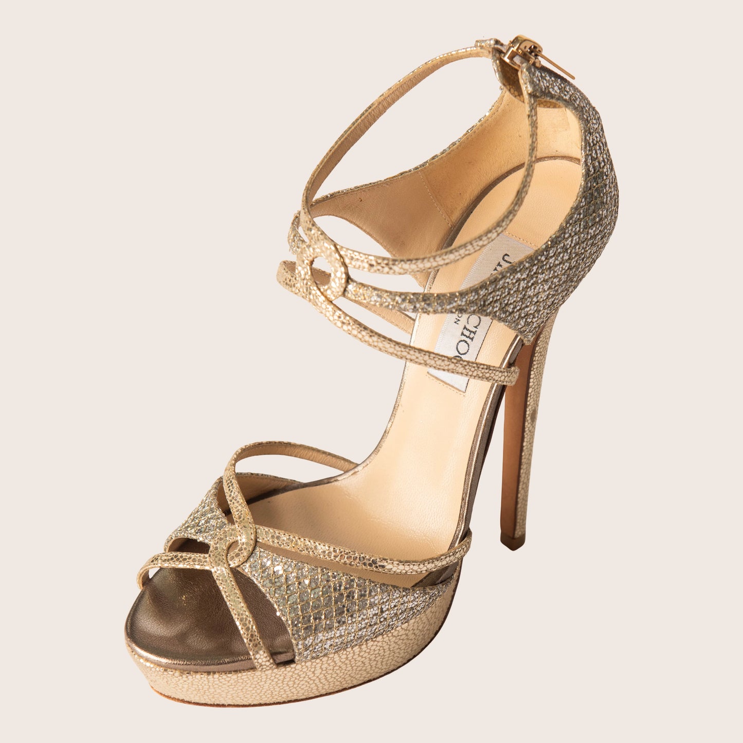 Jimmy Choo Gold Leather Strappy Platform Sandals