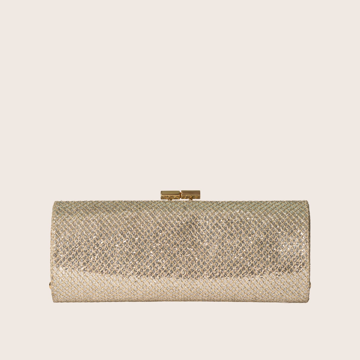 Jimmy Choo Gold Glitter Lurex Fabric Twill Tube Clutch