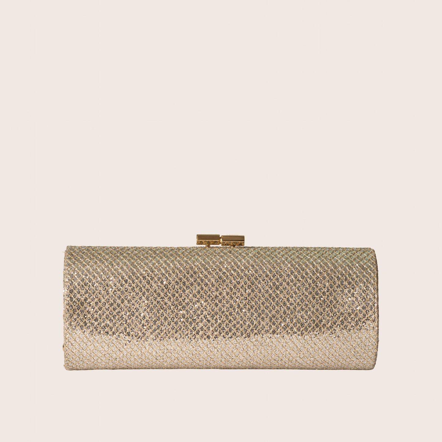Jimmy Choo Gold Glitter Lurex Fabric Twill Tube Clutch