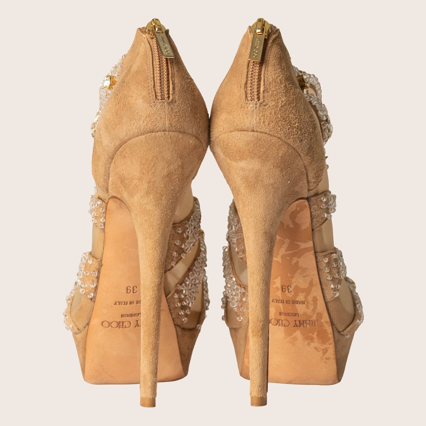Jimmy Choo Zafira Suede & Mesh Sandals with Crystal Embellishment
