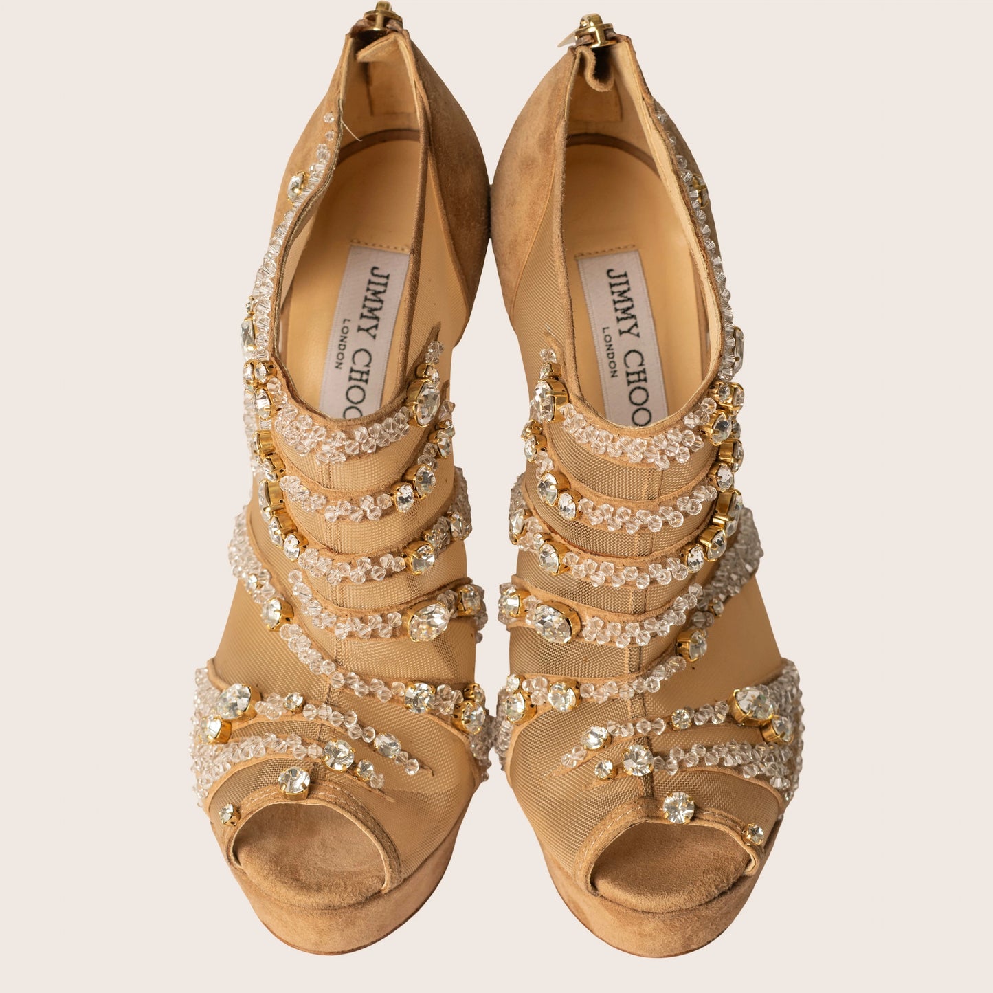 Jimmy Choo Zafira Suede & Mesh Sandals with Crystal Embellishment