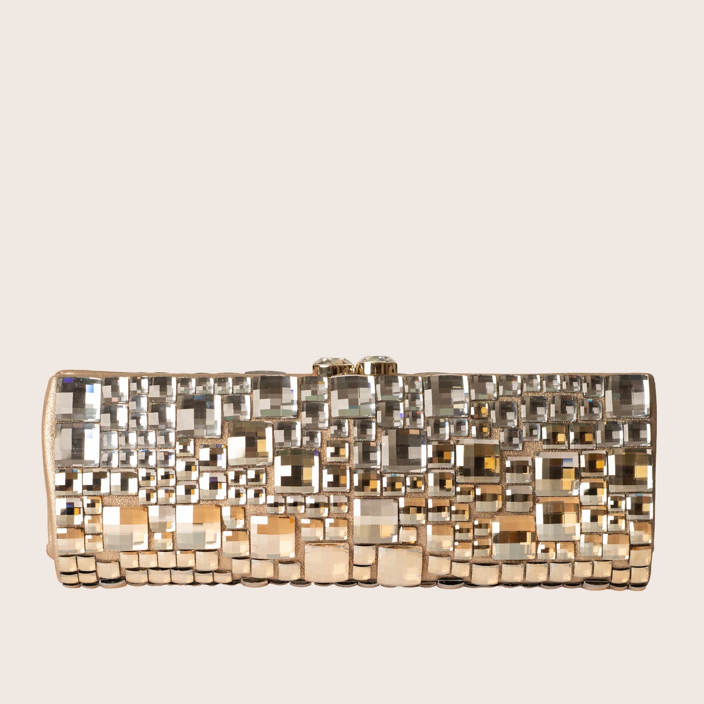 Judith Leiber Champagne Mosaic Clutch with Crystallized Mirror Tile Embellishment