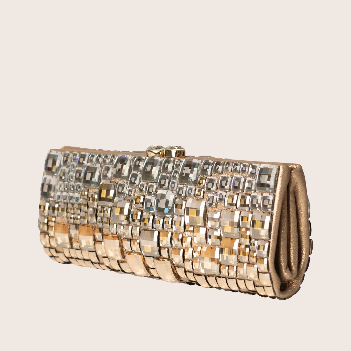 Judith Leiber Champagne Mosaic Clutch with Crystallized Mirror Tile Embellishment