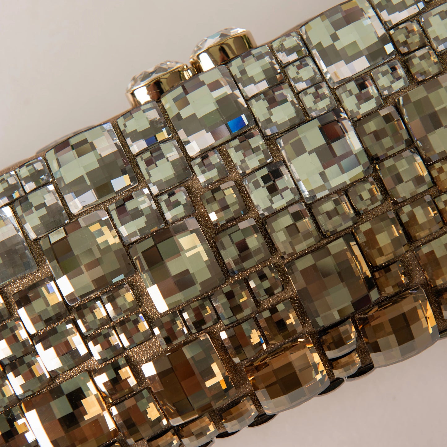 Judith Leiber Champagne Mosaic Clutch with Crystallized Mirror Tile Embellishment