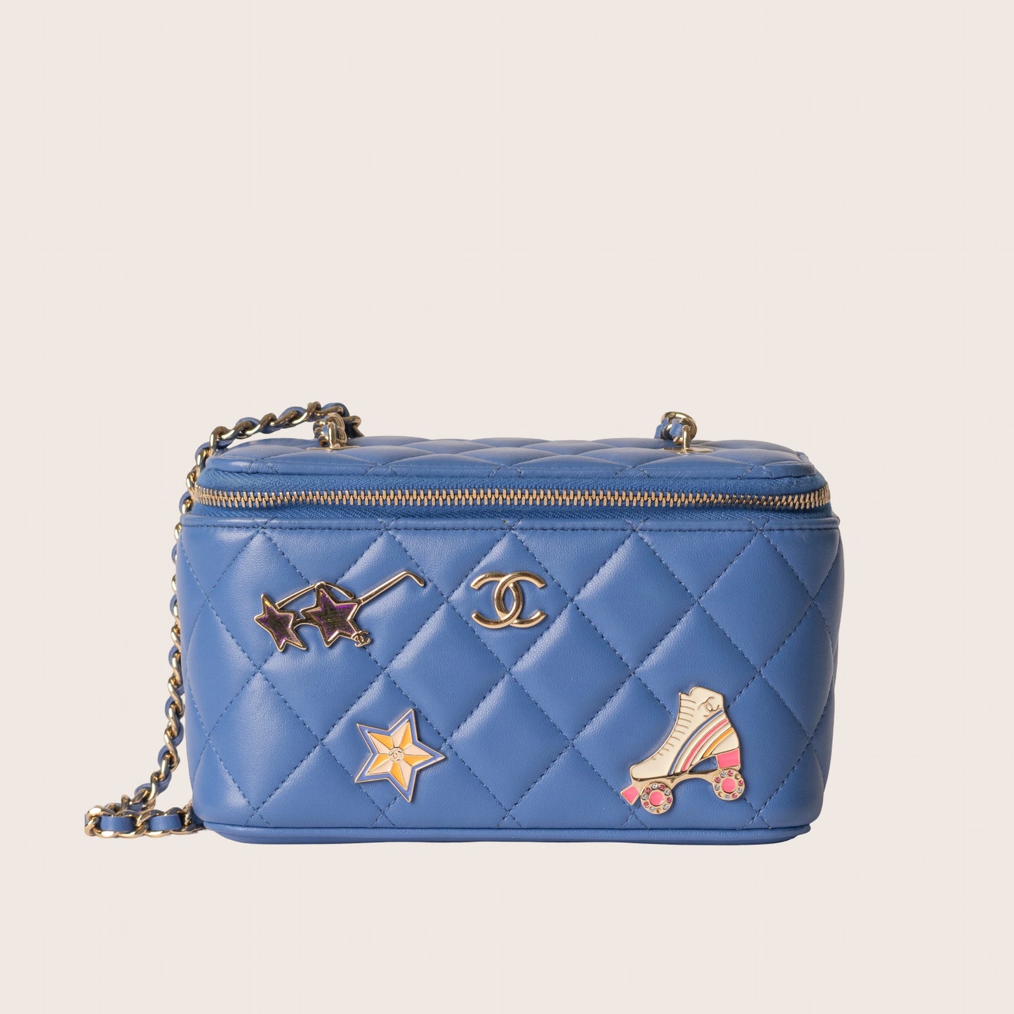 Chanel Blue Quilted Calfskin CC Charm Vanity Case