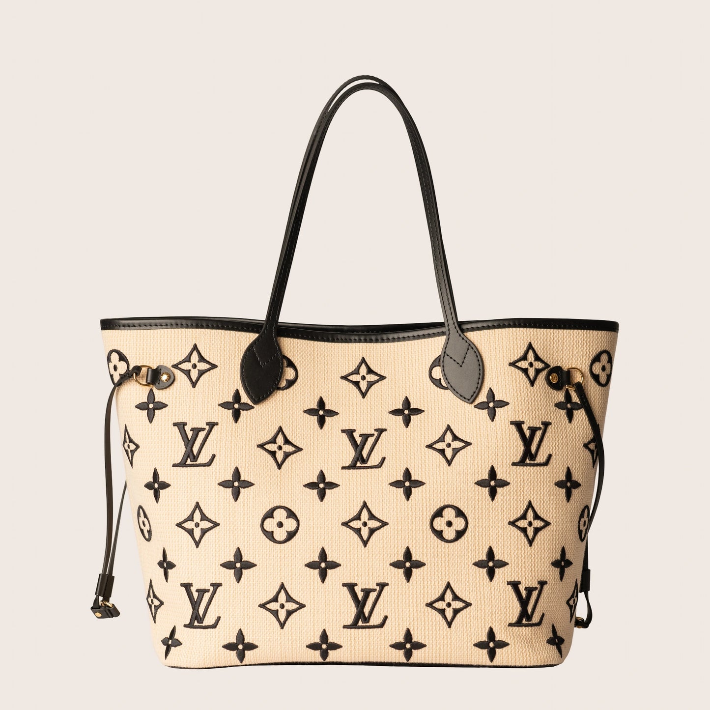 Louis Vuitton Neverfull MM Black/Beige in Lotus Cotton with Gold-tone