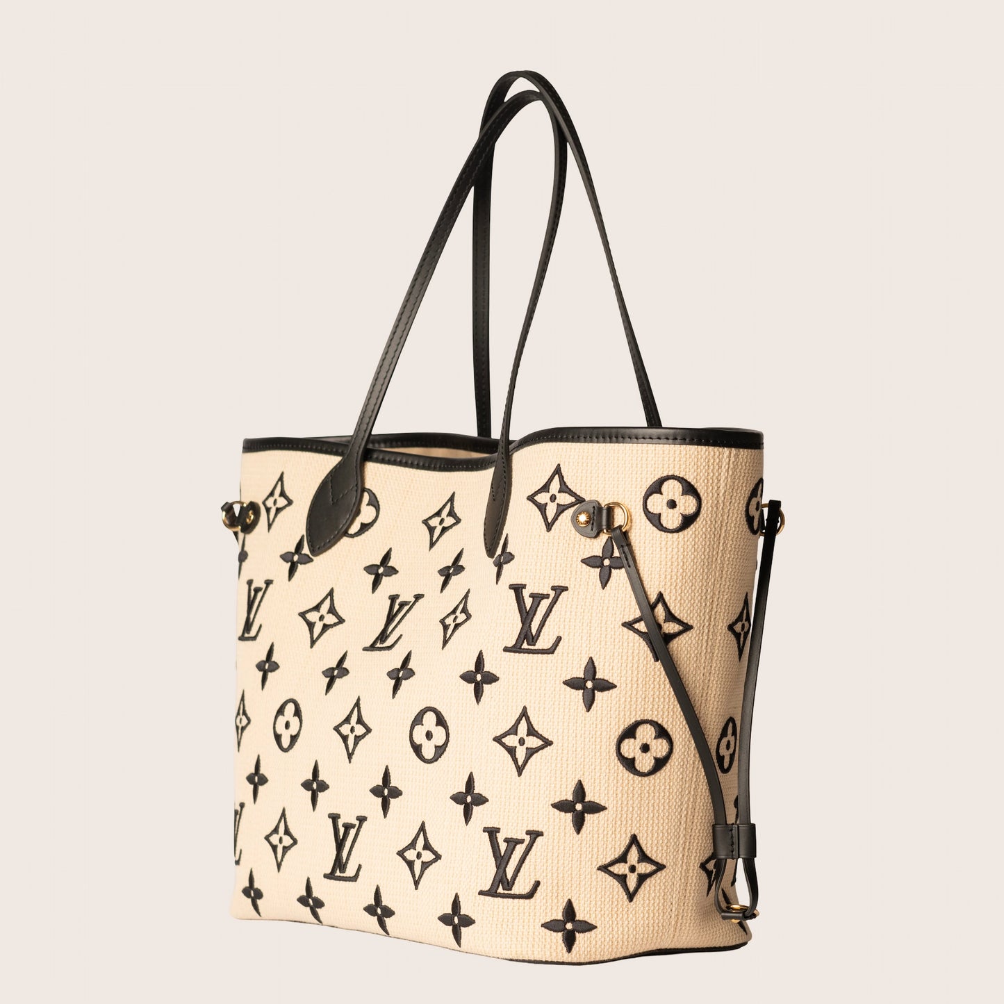 Louis Vuitton Neverfull MM Black/Beige in Lotus Cotton with Gold-tone