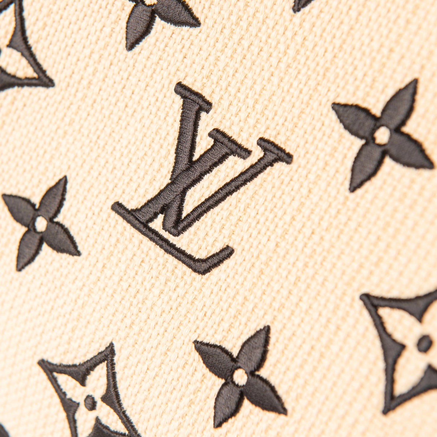 Louis Vuitton Neverfull MM Black/Beige in Lotus Cotton with Gold-tone
