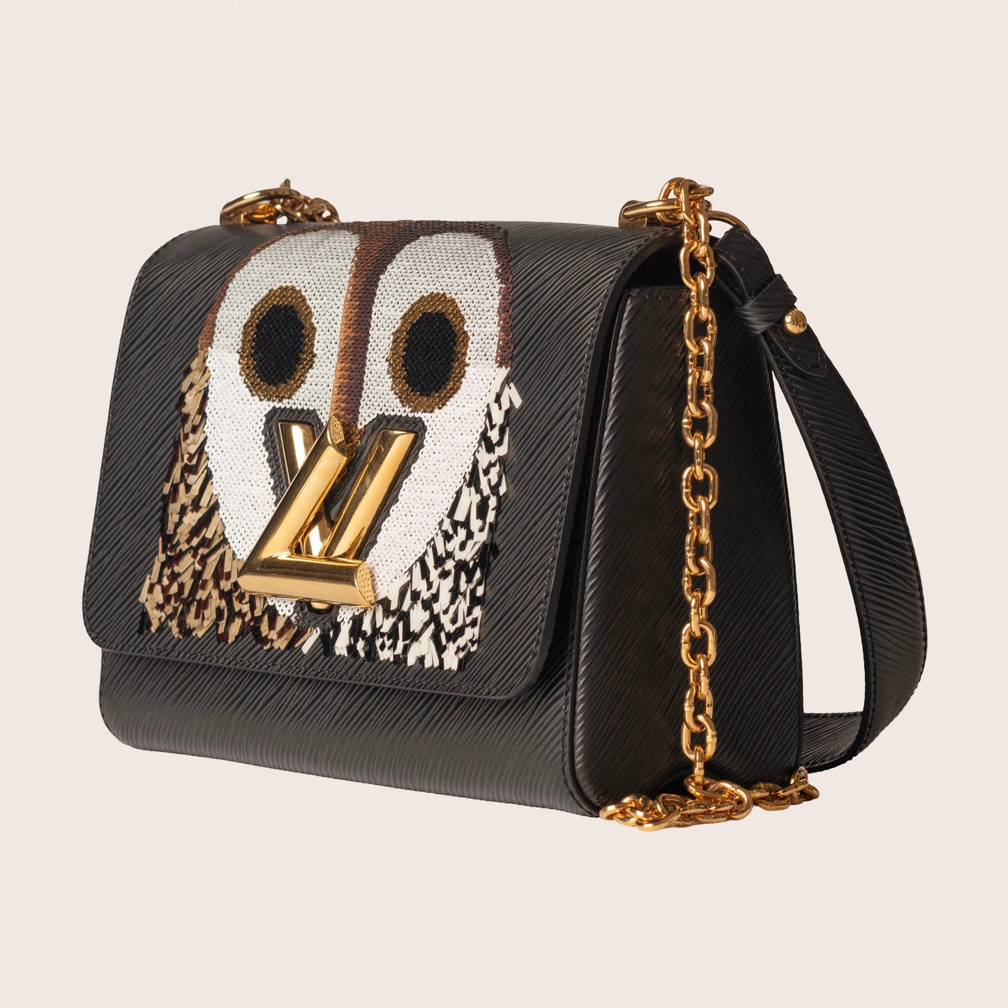 Louis Vuitton Black Epi Leather Sequin Owl MM Twist Bag