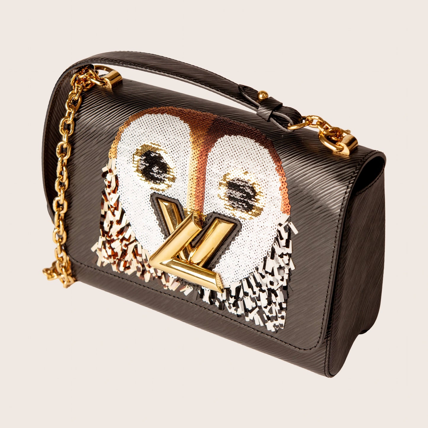 Louis Vuitton Black Epi Leather Sequin Owl MM Twist Bag