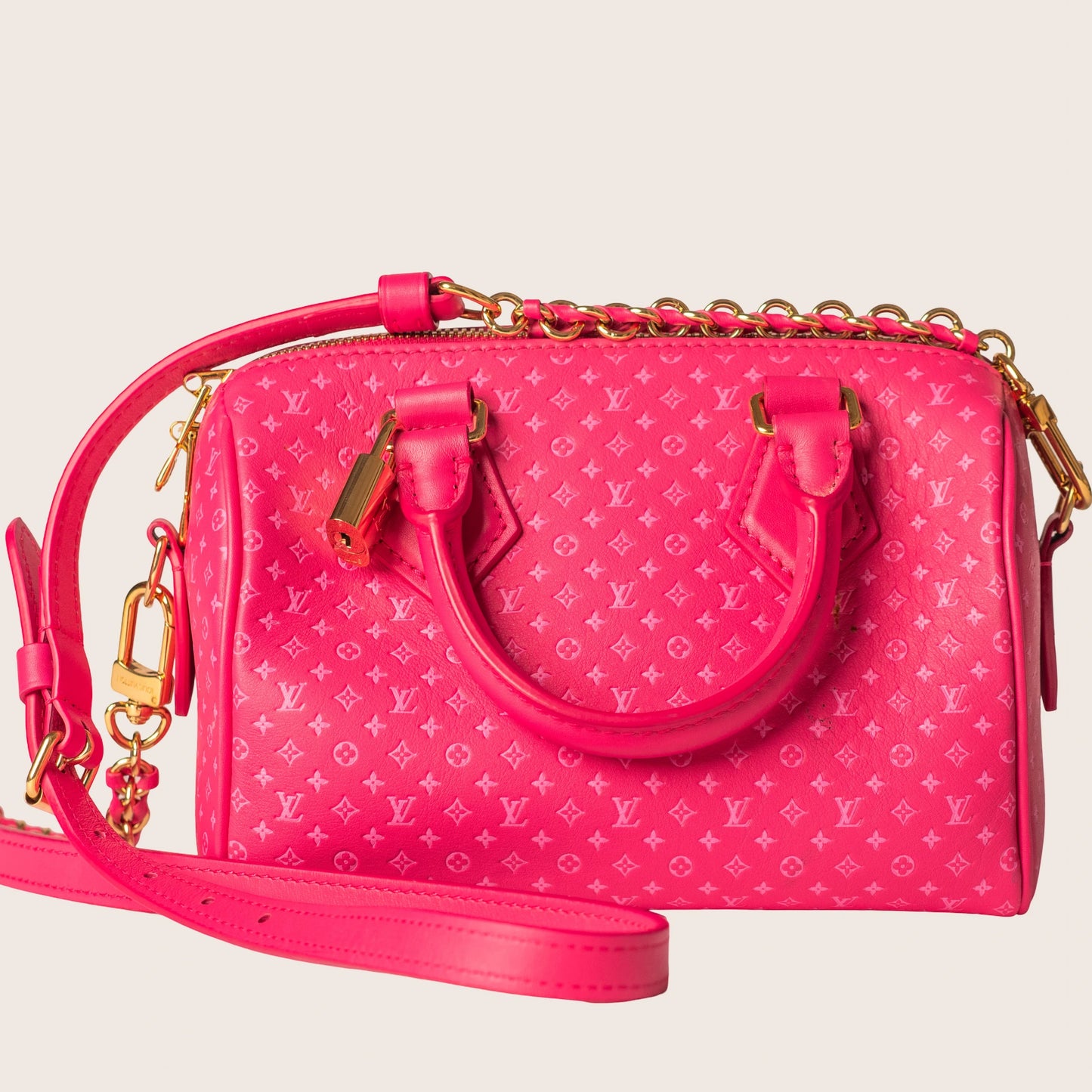 Louis Vuitton Rose Monogram Nanogram Speedy Bandoulière 20