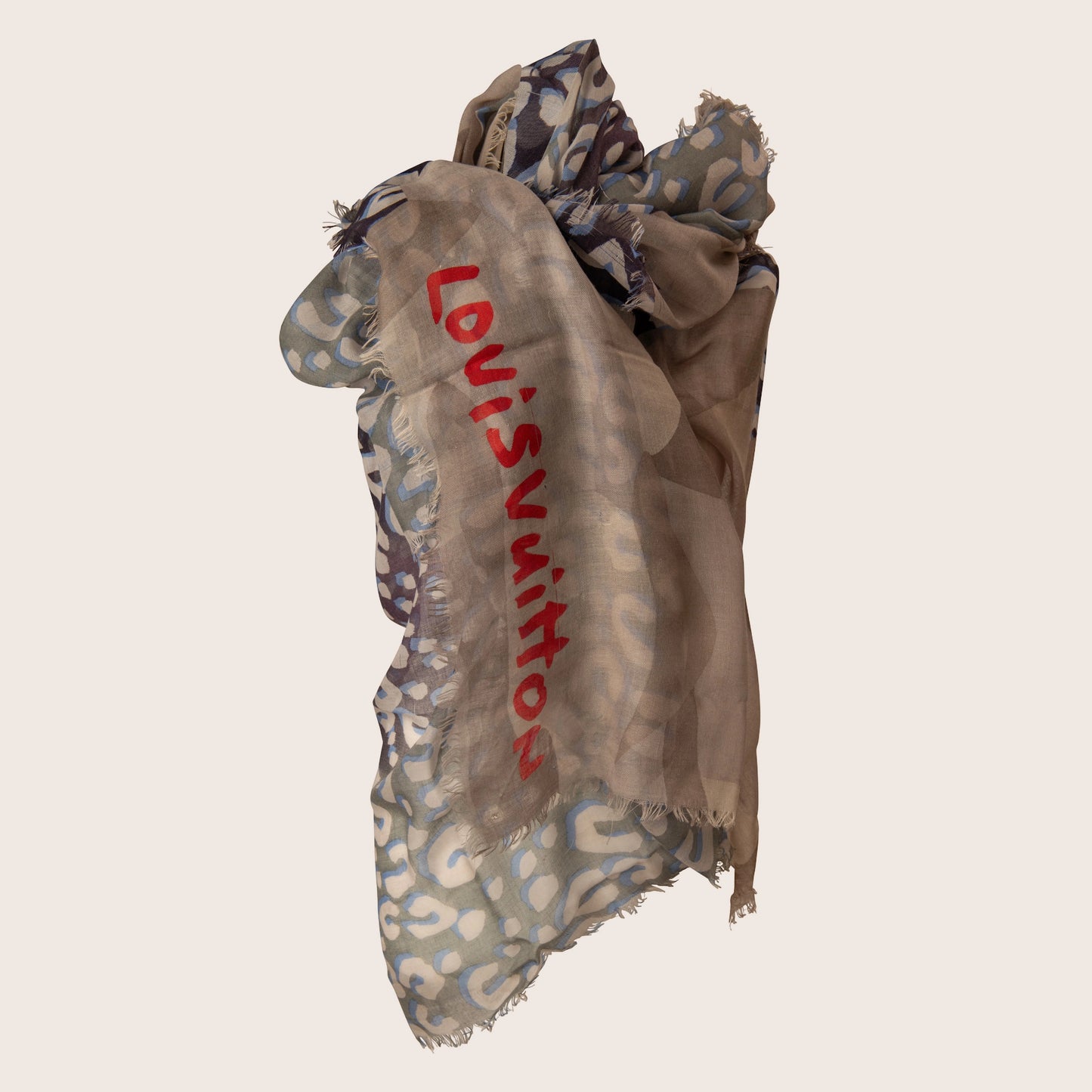 Louis Vuitton Leopard Print and Red Logo Scarf