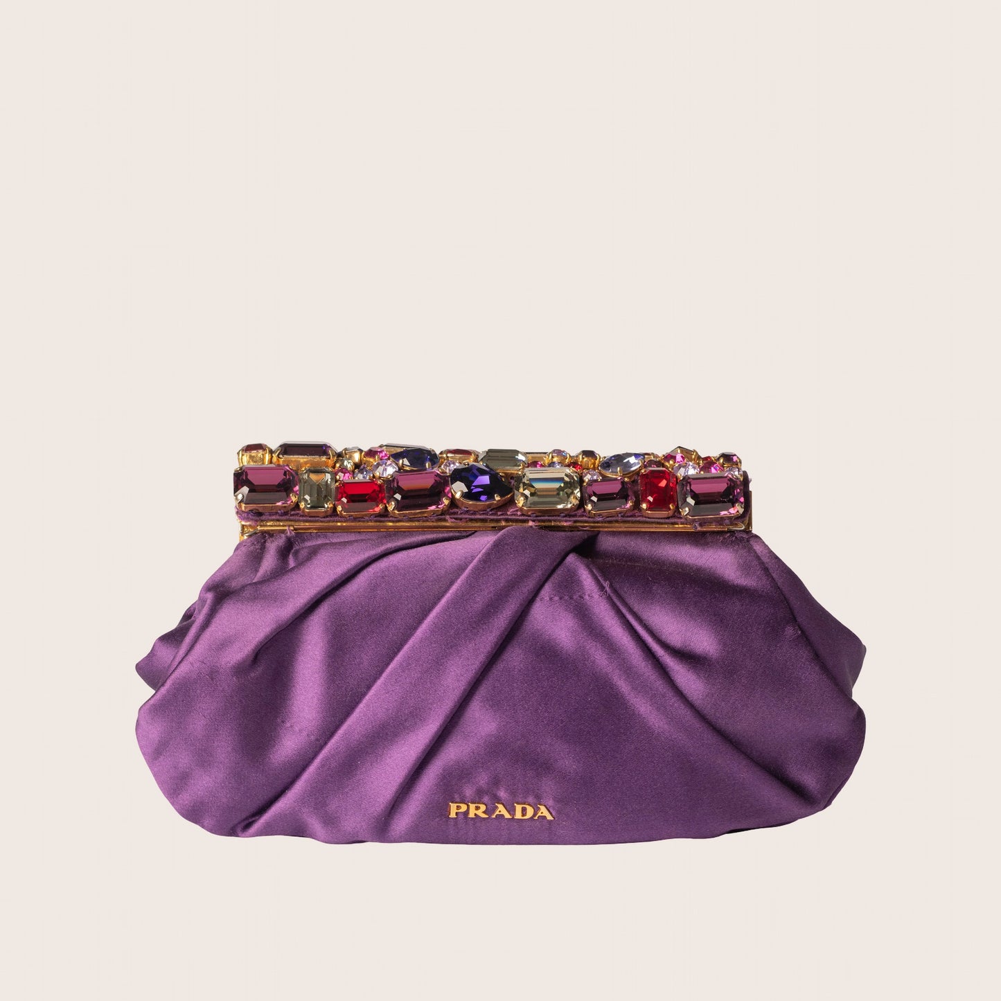Prada Purple Satin Jeweled Clutch