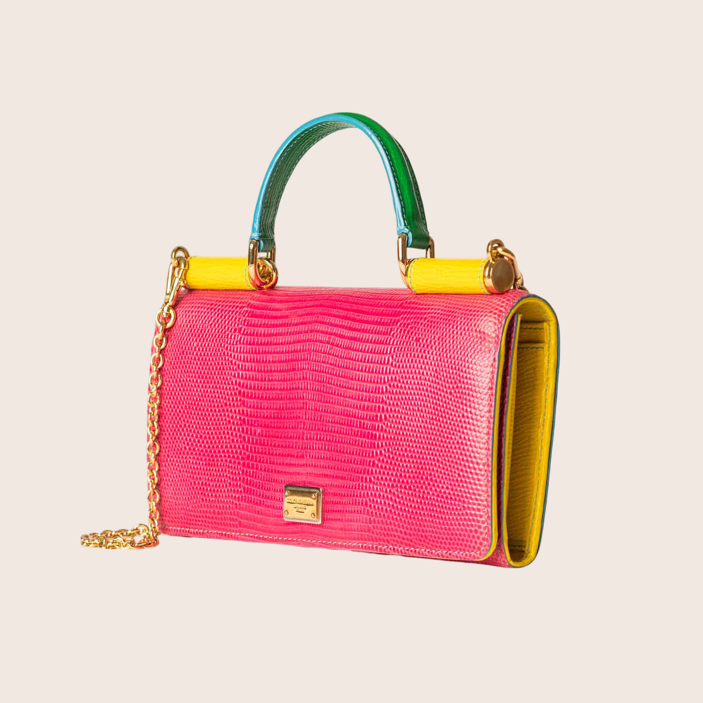 Dolce & Gabbana Mini Sicily Crossbody in Fuchsia Lizard-Print Leather