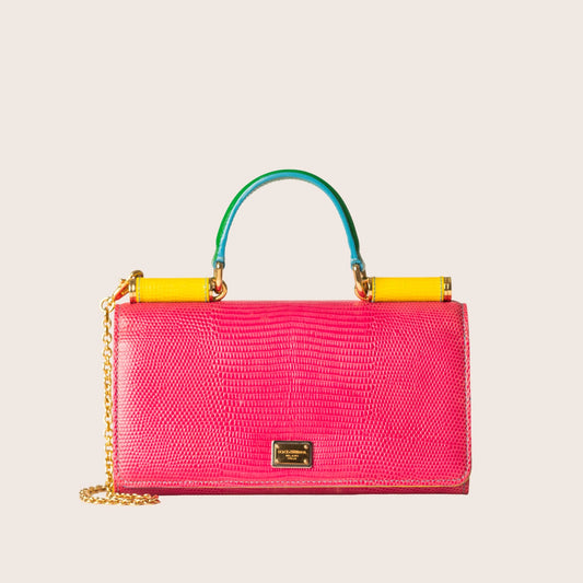 Dolce & Gabbana Mini Sicily Crossbody in Fuchsia Lizard-Print Leather