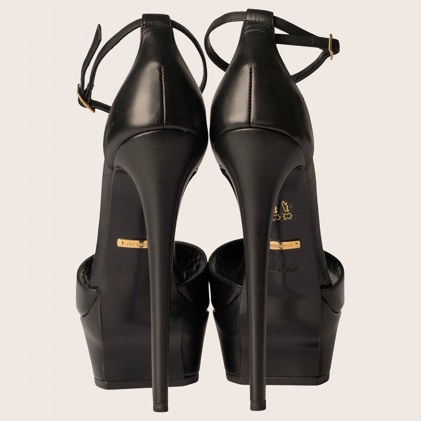 Roberto Cavalli Tiger Tooth platform Sandals In Black