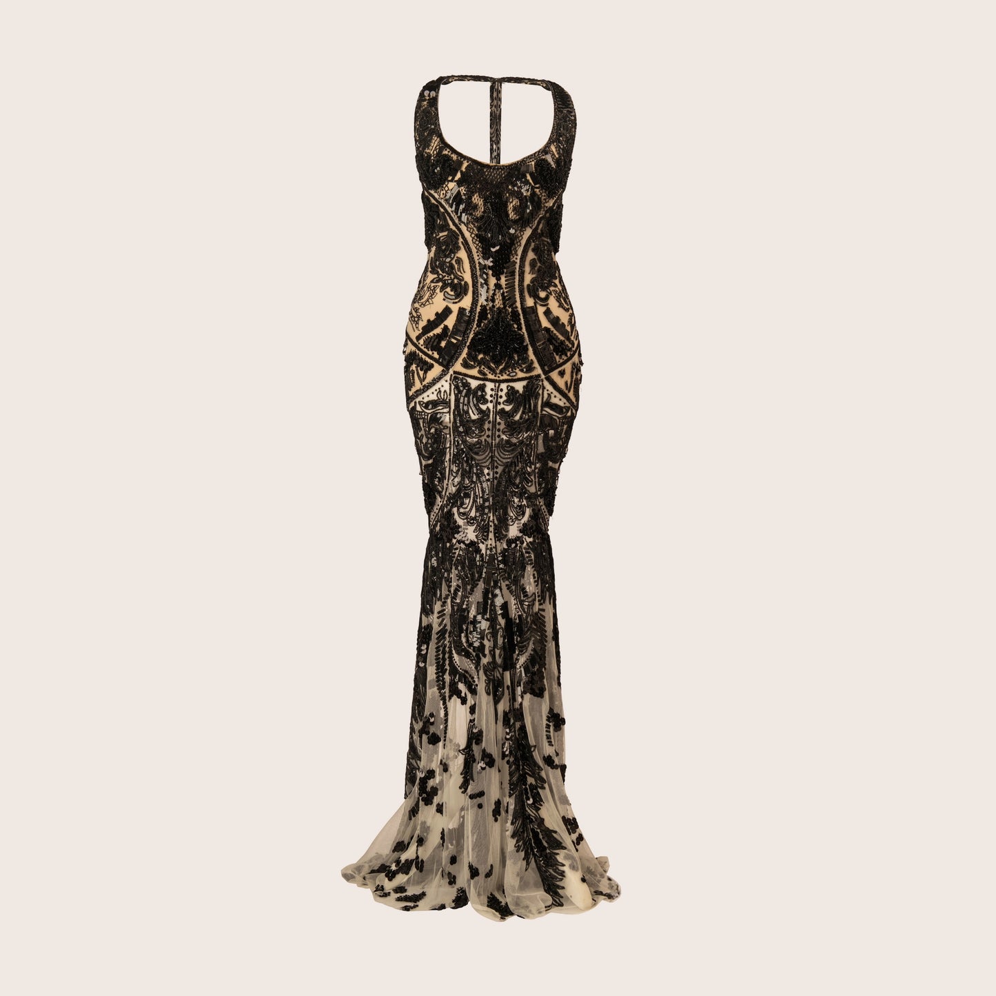Roberto Cavalli Black & Nude Sequin-Embellished Evening Gown