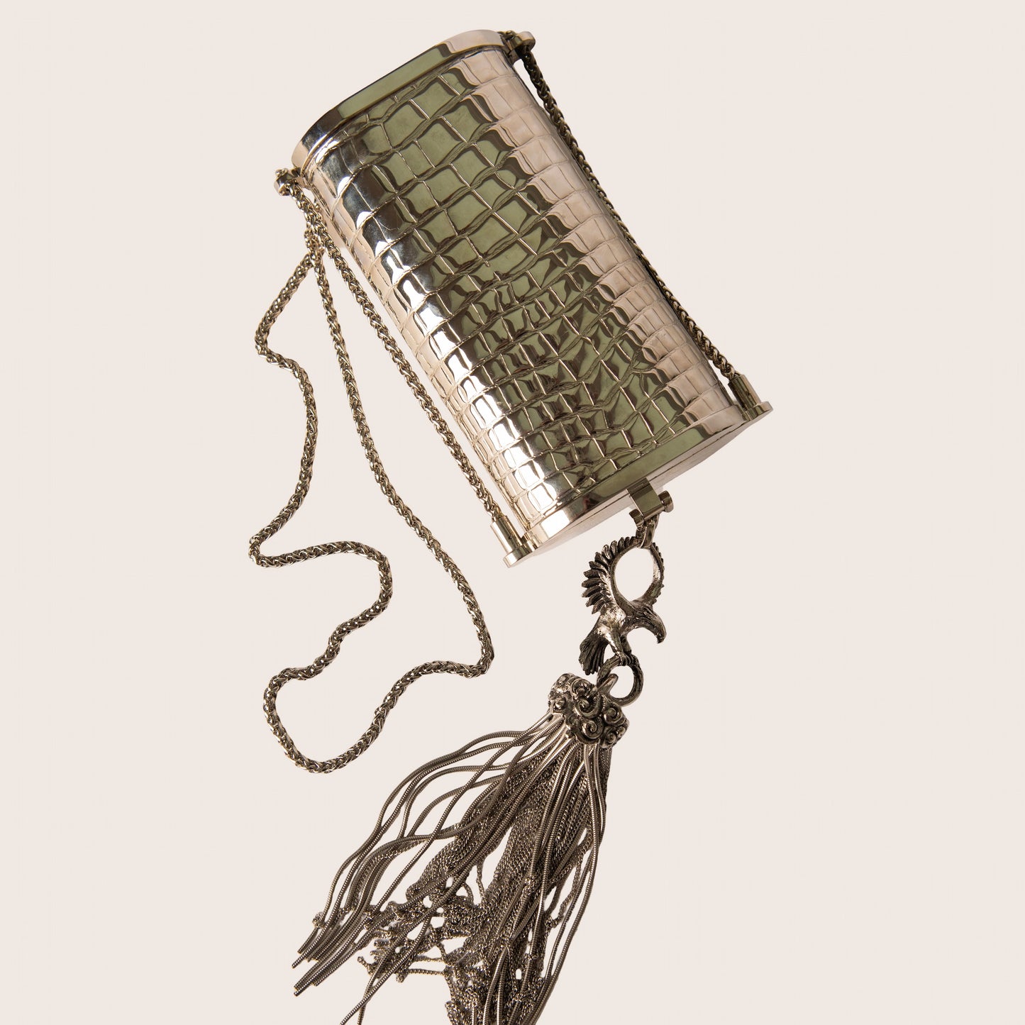 Roberto Cavalli Silver Croc-Embossed Tassel Minaudière