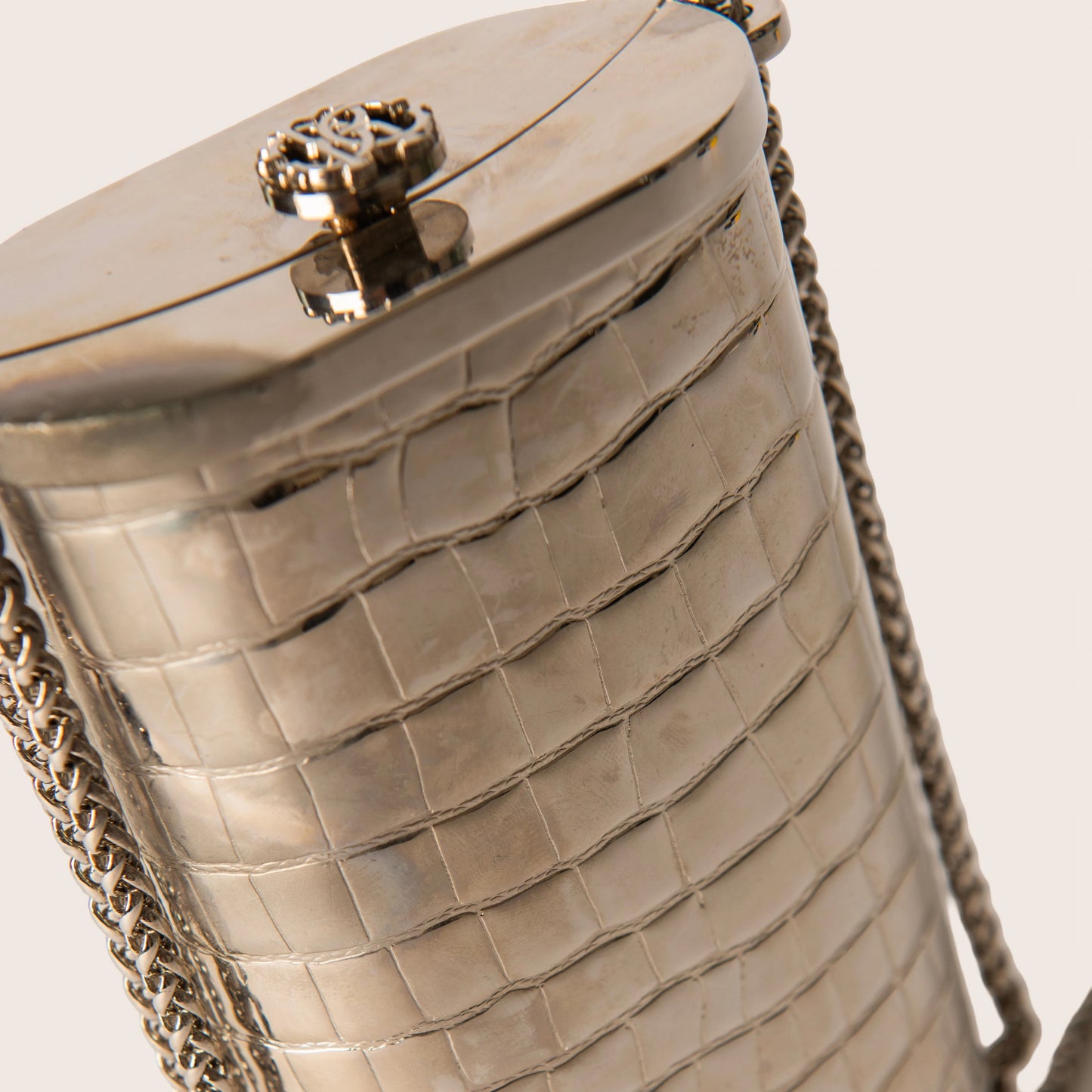 Roberto Cavalli Silver Croc-Embossed Tassel Minaudière