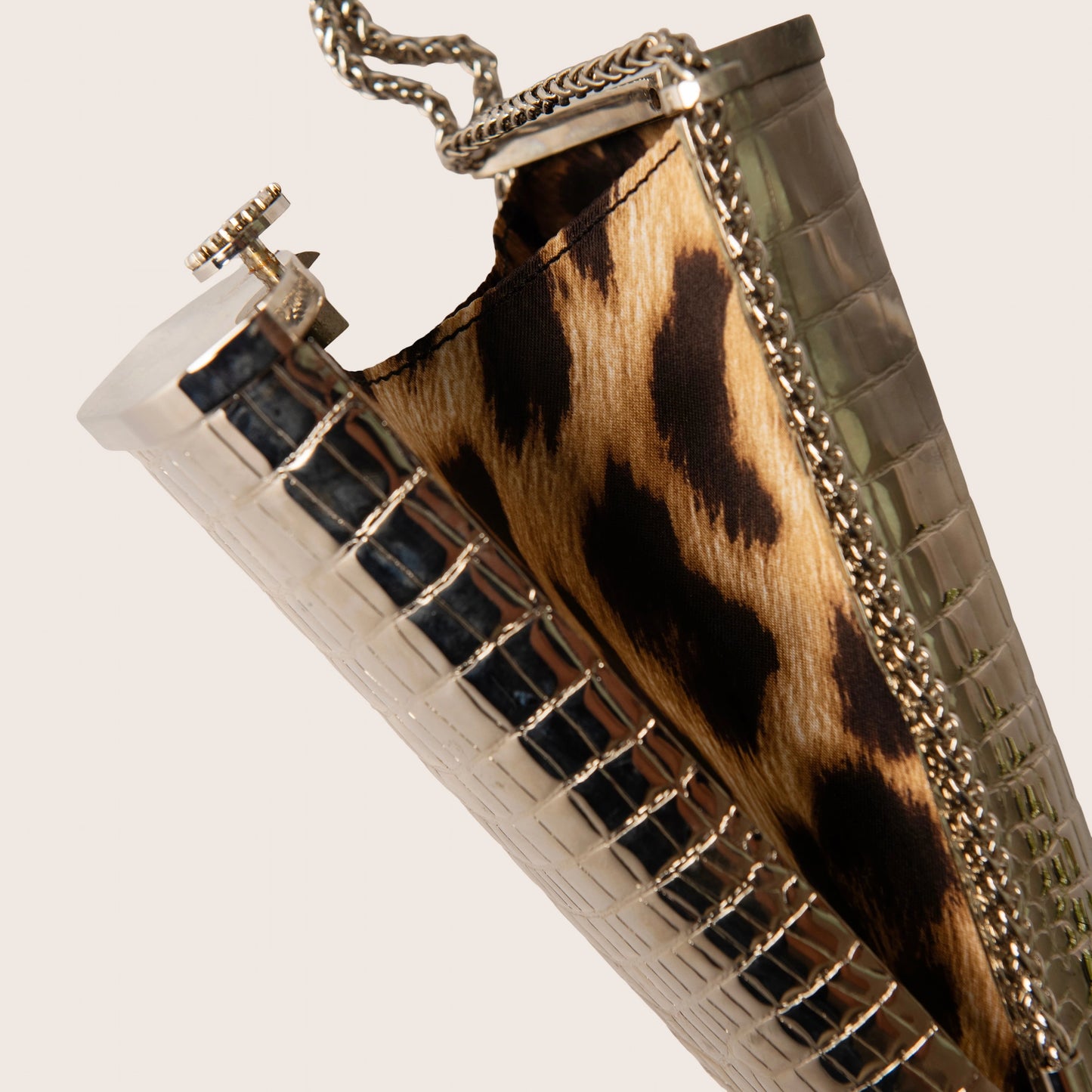 Roberto Cavalli Silver Croc-Embossed Tassel Minaudière