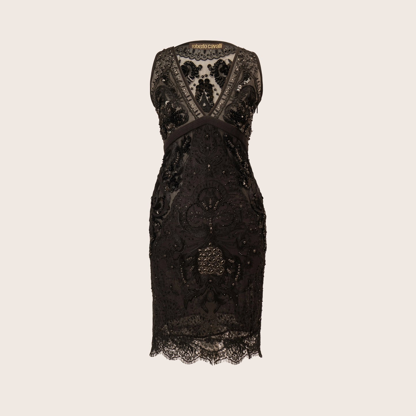 Roberto Cavalli Black Beaded Sheath Dress
