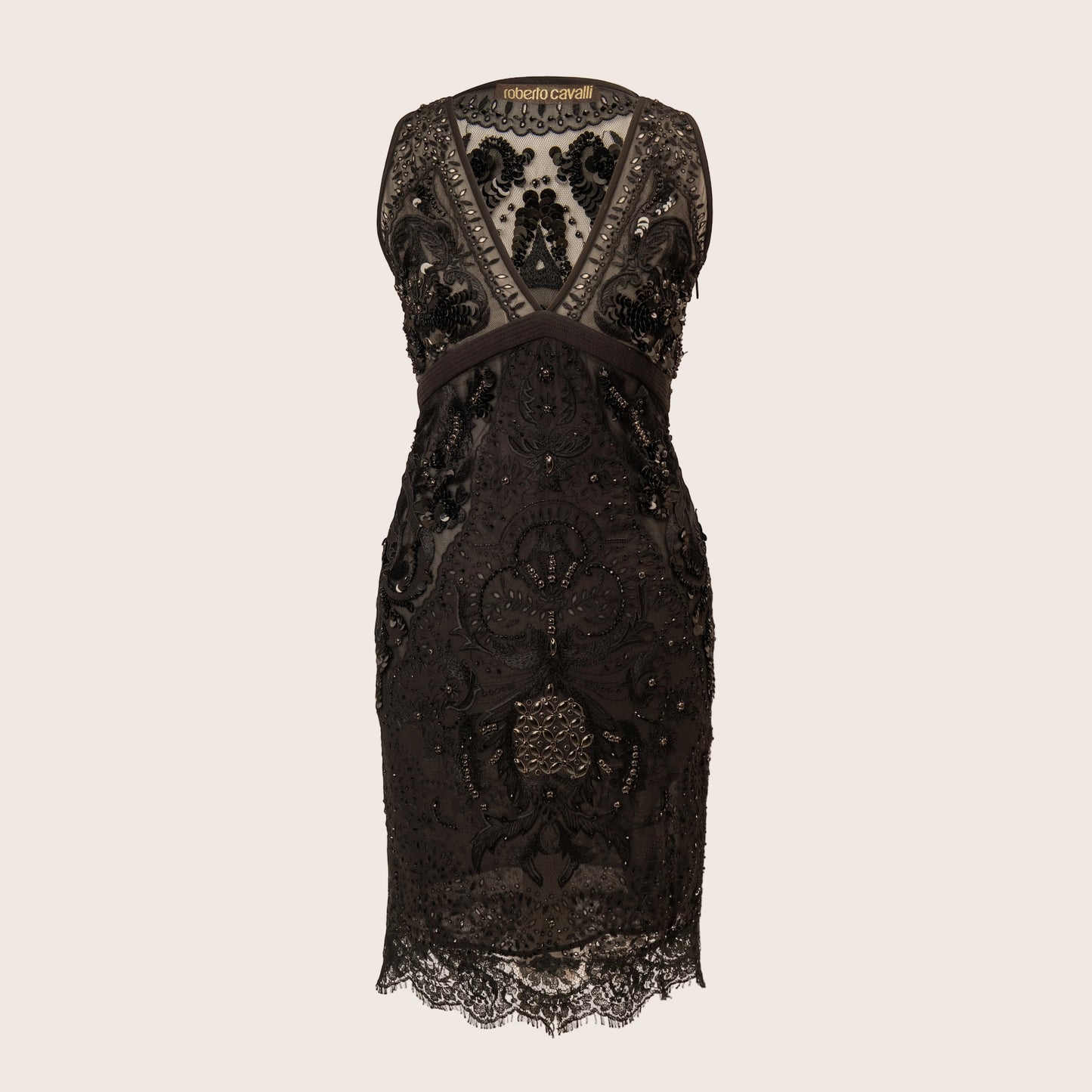 Roberto Cavalli Black Beaded Sheath Dress