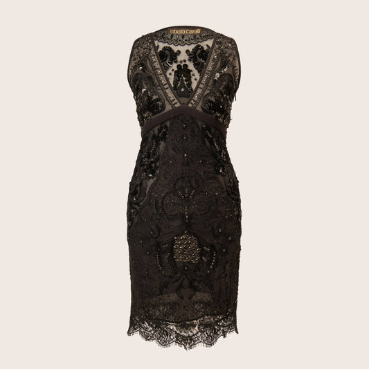 Roberto Cavalli Black Beaded Sheath Dress