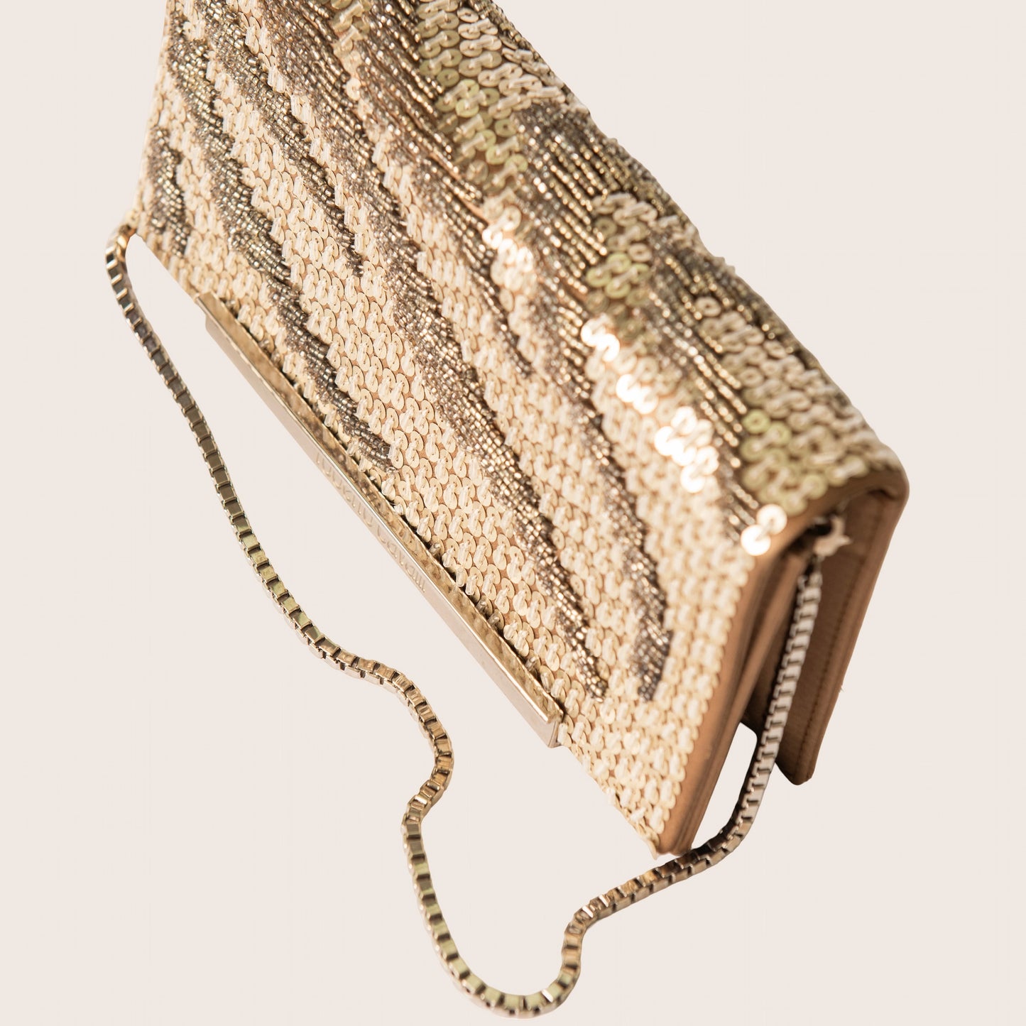 Roberto Cavalli Gold Sequin Zebra Stripe Clutch