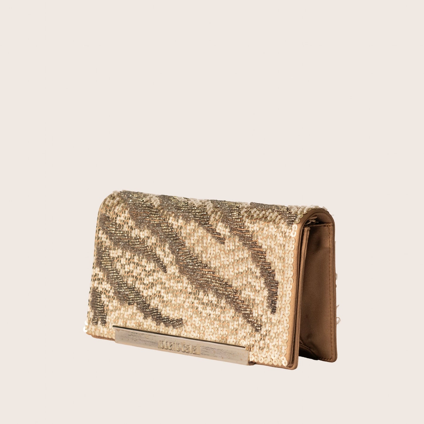 Roberto Cavalli Gold Sequin Zebra Stripe Clutch